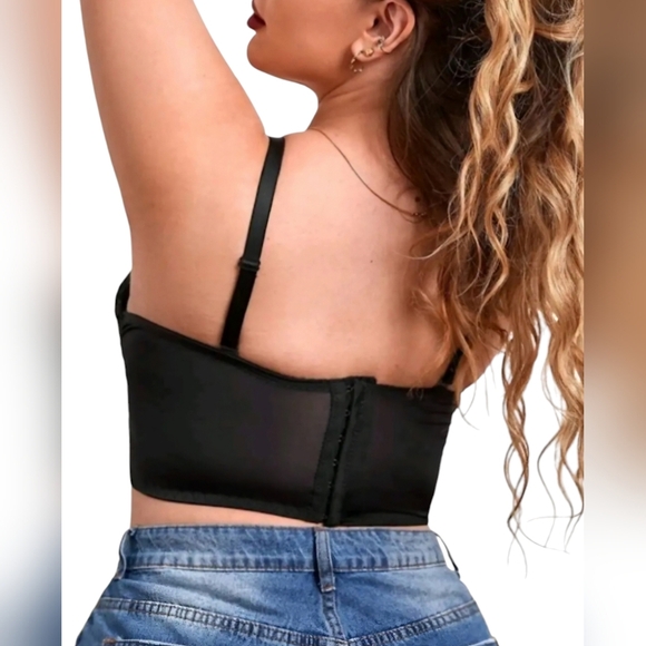 Black Crochet Lace Bustier Corset Top XXL Strapless Longline Sweetheart - Picture 2 of 16